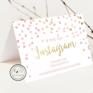 Tarjetas de tienda de Instagram de boda - Signo de boda de instagram rosa - Signo de hashtag de boda personalizado - DIY imprimible