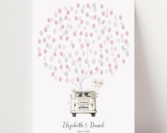 Árbol de huellas dactilares para bodas / Libro de visitas para bodas / Huellas dactilares - Árbol de huellas dactilares imprimible / Libro de visitas alternativo personalizado / Autocaravana