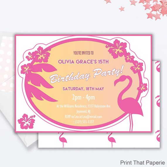Flamingo Birthday Invitation - Flamingo Invitation, Flamingo Invite, Luau Party Invitation, Tropical Party Invitation, Pool Party Invitation Il_570xn