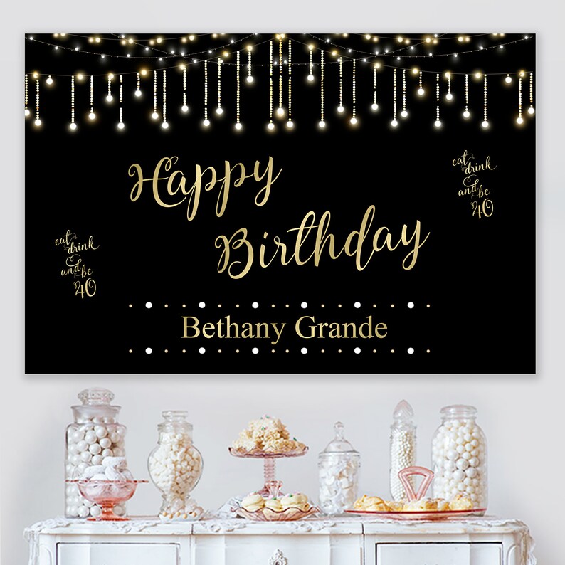 40th Birthday Backdrop Black and Gold Backdrop Printable Backdrop Personalized Backdrop Adult Party Banner 40th Birthday Banner image 3