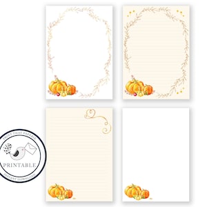 Pumpkin Writing Paper - Stationary Paper - Letter Writing Set - Autumn Note Paper - Journal Page-  DIY Printable Writing Paper - Scrapbook