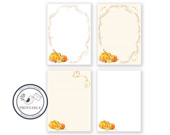 Pumpkin Writing Paper - Stationary Paper - Letter Writing Set - Autumn Note Paper - Journal Page-  DIY Printable Writing Paper - Scrapbook