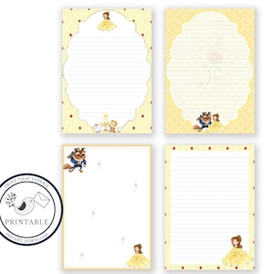 La bella y la bestia papel de escritura imprimible - papel estacionario - juego de escritura de cartas - papel de nota - papel de Scrapbooking - papel de escritura DIY