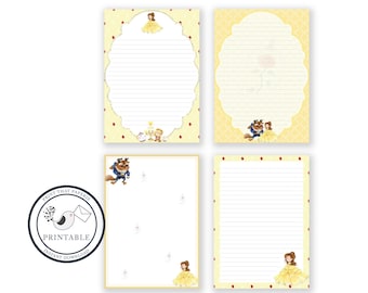 Beauty and the Beast Printable Writing Paper - Stationary Paper - Letter Writing Set -Note Paper - Scrapbooking Paper - DIY Writing Paper