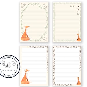 Fox afdrukbaar schrijfpapier - stationair papier - briefschrijfset - Fox Note Paper - DIY afdrukbare dagboekpagina's - Fox scrapbookpapier