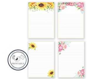 Floral Printable Writing Paper - Stationary Paper - Flower Letter Writing Set - Note Paper - Journal Pages - DIY Writing Paper - Scrapbook