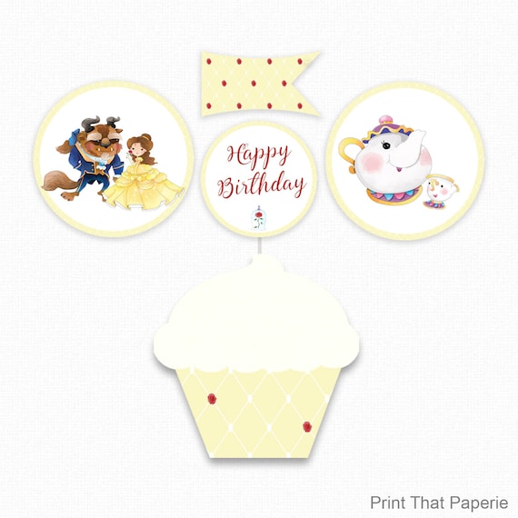 Beauty and the Beast Cupcake Topper - Beauty and the Beast Birthday Cupcake Topper - Beauty and the Beast Cupcake - Belle Birthday Cupcake Il_570xn