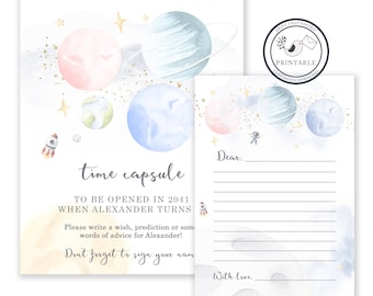 Personalised Birthday Time Capsule Sign and Game Card - First Birthday Game - 18th Birthday Time Capsule - Outer Space Birthday