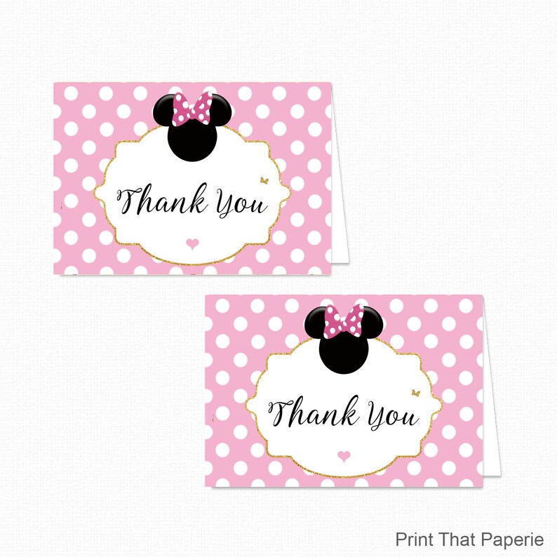 Printable Minnie Mouse Thank You Card Printable Instant | Etsy