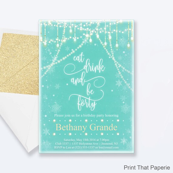 40th Birthday Invitation - Snow Fairy Lights Invitation - Milestone Invite - 40th Birthday Invite - Christmas Birthday - Winter Birthday Il_570xn