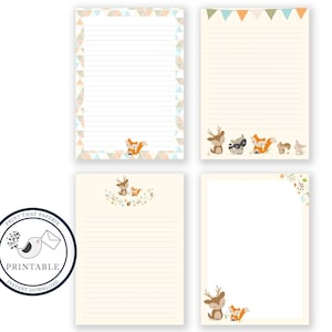 Woodland Printable Writing Paper - Stationary Paper - Letter Writing Set - Fox Note Paper - Printable Journal Pages - Fox Scrapbooking Paper