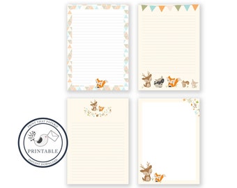 Woodland Printable Writing Paper - Stationary Paper - Letter Writing Set - Fox Note Paper - Printable Journal Pages - Fox Scrapbooking Paper