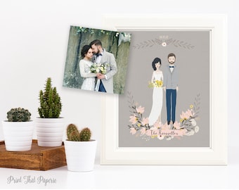 Wedding Illustration - Wedding Portrait - Custom Wedding Portrait - Printable - Bride and Groom Portrait - Wedding Gift - Wedding Keepsake