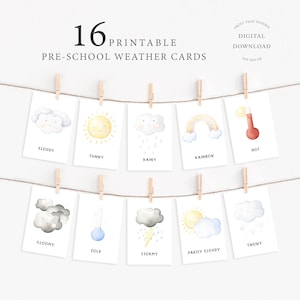 16 cartes météo | | Cartes préscolaires | Flashcards Montessori | Cartes éducatives imprimables | Téléchargement instantané | Cartes flash prêtes à imprimer |
