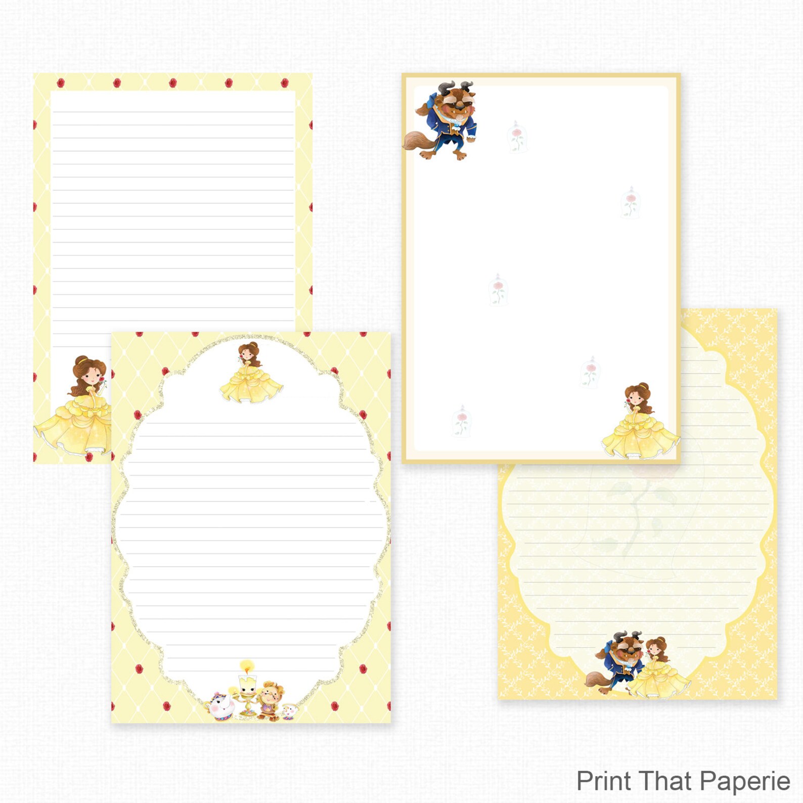 Beauty and the Beast Printable Writing Paper Stationary | Etsy