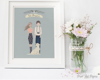Family Portrait with Pets - Couple Portrait - Custom Family Portrait, Family Illustration - Personalized Portrait - Mother's Day gift