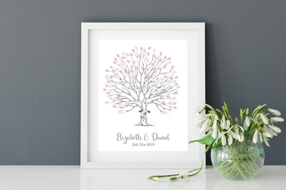 Wedding Fingerprint Tree | Wedding Guest Book | Thumb Print - Printable Fingerprint Tree | Personalized Alternative Guest Book | Love Birds Il_570xn