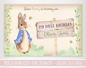 Peter Rabbit Birthday Backdrop - First Birthday Backdrop - Personalized Printable Backdrop - Peter Rabbit Party - Peter Rabbit Poster