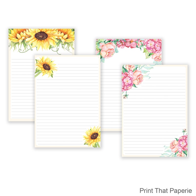 floral printable writing paper stationary flower lette