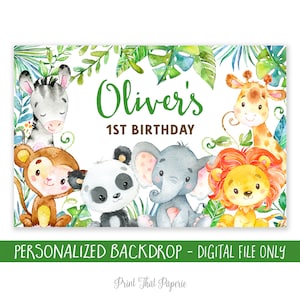 Telón de fondo del cumpleaños de la selva - Telón de fondo del primer cumpleaños - Fiesta salvaje - Telón de fondo imprimible - Cartel del primer cumpleaños de Safari