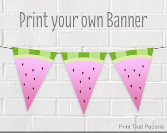 Summer Birthday Banner - Watermelon Bunting - Outdoor Party - DIY Printable