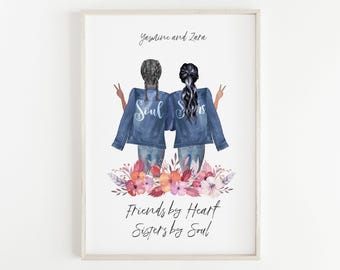 Besties Print - Best Friends Gift - Custom BFF - Friends Illustration - Personalized Portrait - Printable - Personalized Christmas Gift