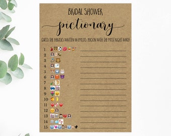 Juego de despedida de soltera / Pictionary de emojis - Boho rústico - Juego de boda - Descarga instantánea