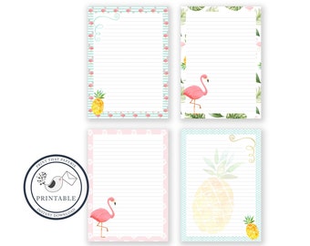 Flamingo Printable Writing Paper - Stationary Paper - Letter Writing Set - Flamingo Note Paper - Printable Journal Pages, Scrapbooking Paper