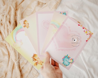 Writing Paper - Letter Writing Set - Notes - Journal Page - DIY Printable - Scrapbook - Unicorn