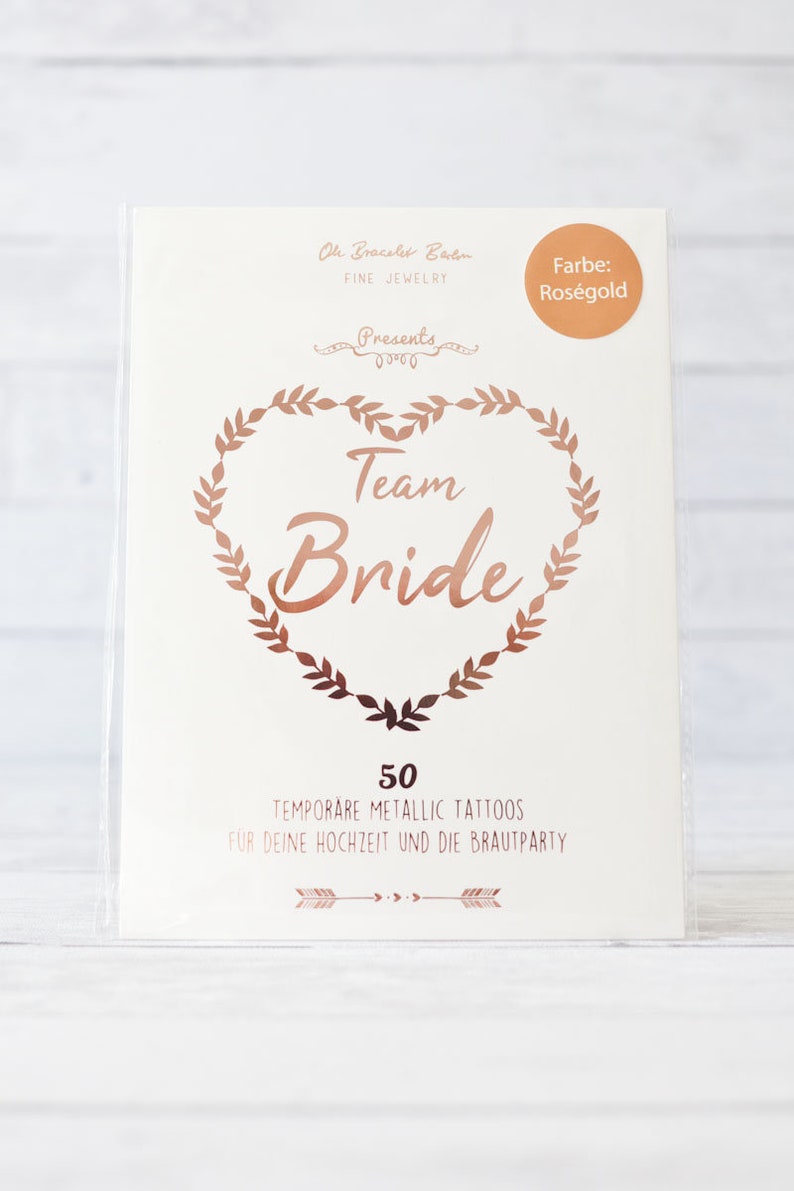 Gift silver or rose gold in the colours gold Tattoo Set \u00bbTeam Bride\u00ab for JGA