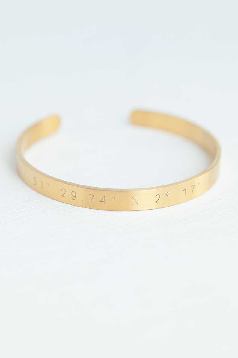 Gold Matte Stainless Steel Cuff Bracelets for Women Gift box included Custom Engraved Coordinates Bracelet Personalized Coordinates gift