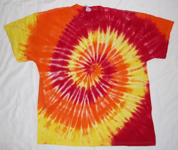 red and yellow tie dye shirt