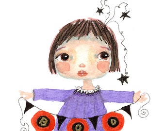 Skurrile Halloween Girl Aquarell Malerei, Original Kunst