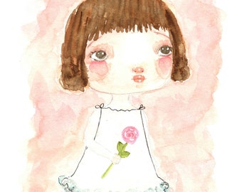 Watercolor painting, original art, whimsical girl, Jossie