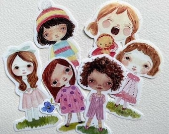 Set of 6 Vinyl stickers. Whimsical, cute, original.