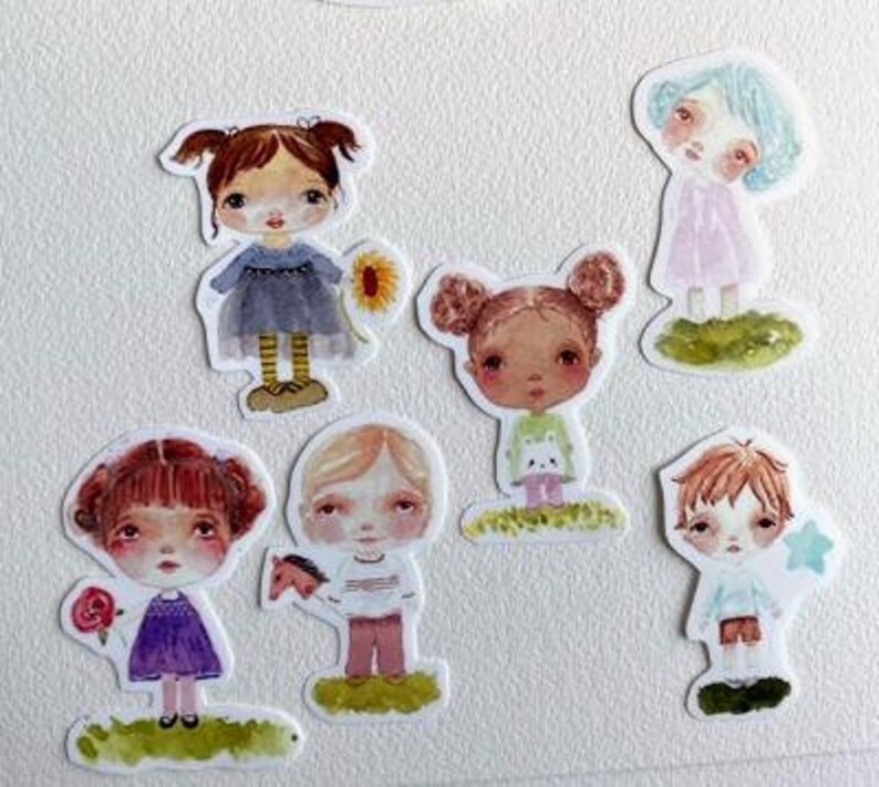 Whimsy Stickers Watercolor Girl Stickers, Whimsical Cute Vinyl Decals, Set of 6 - Etsy