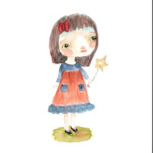 Watercolor art print, whimsical girl, original art, wall decor, child&#39;s room decor, whimsical lover, giclee Decire&#39;