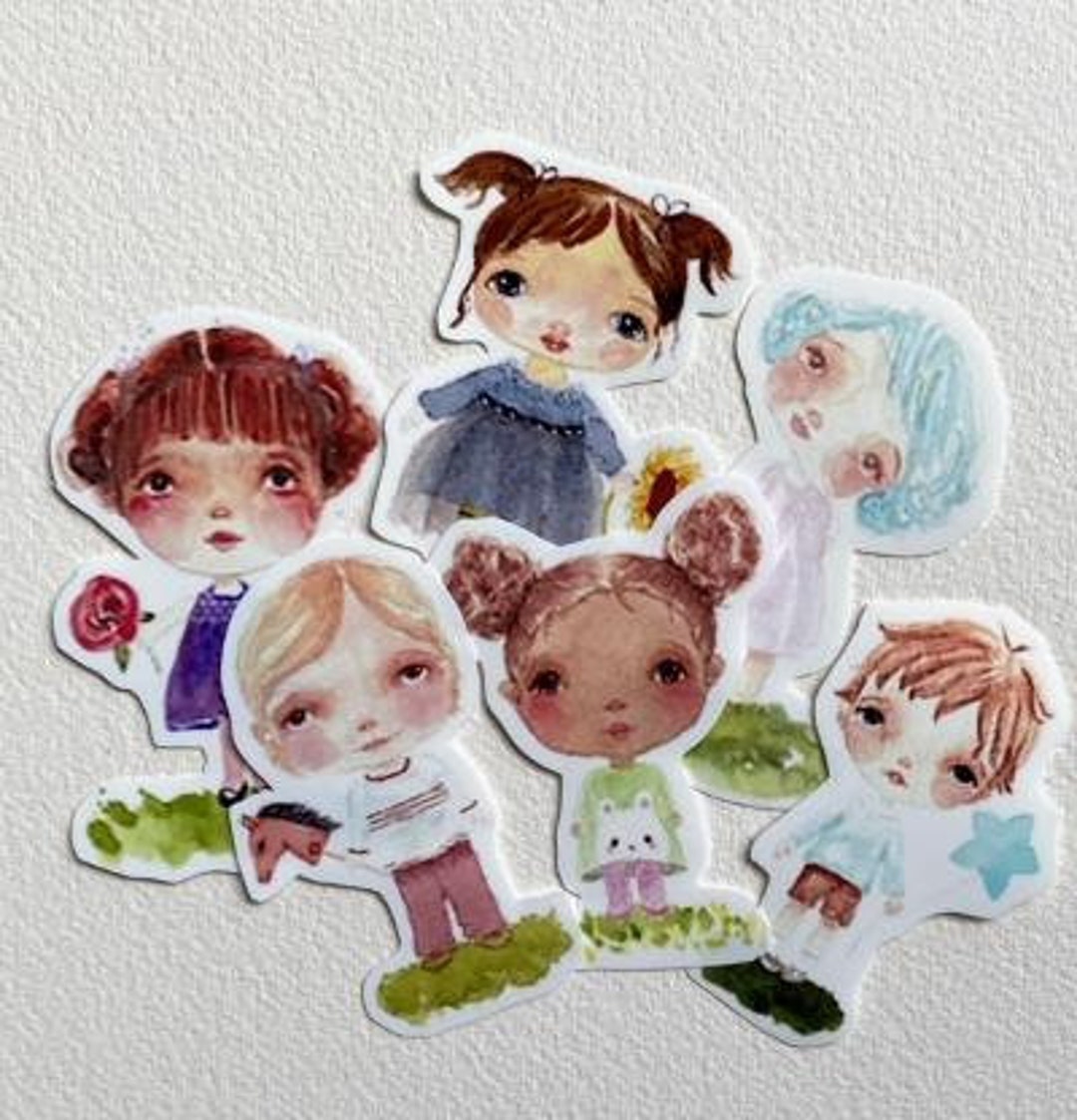 Whimsy Sticker Trend Watercolor Girl Stickers, Whimsical Cute Vinyl Decals, Set of 6 - Etsy
