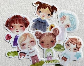 Set of 6 Vinyl stickers. Whimsical, cute, original.