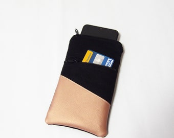 Handytasche, Smartphone Tasche, Schwarz Roségold, Personalisierbar