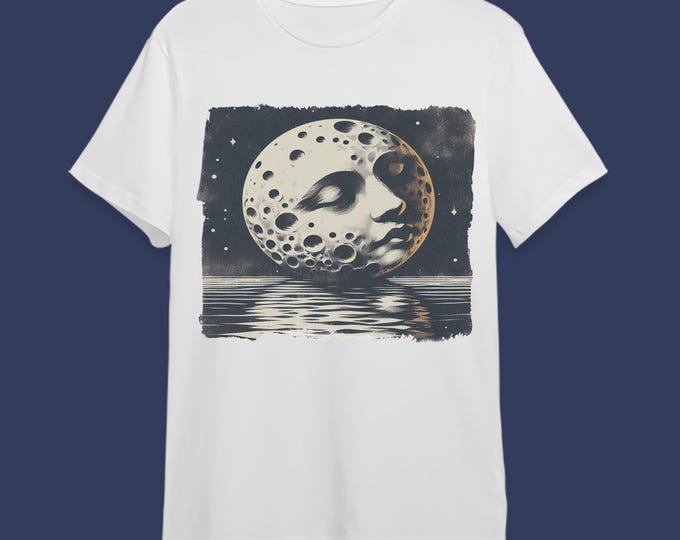 Luna Dreams Alone – Surreal Moon Face T-Shirt, Celestial Sleepcore Aesthetic Tee, Dreamy Vintage Lunar Shirt, Whimsical Witchy Gift