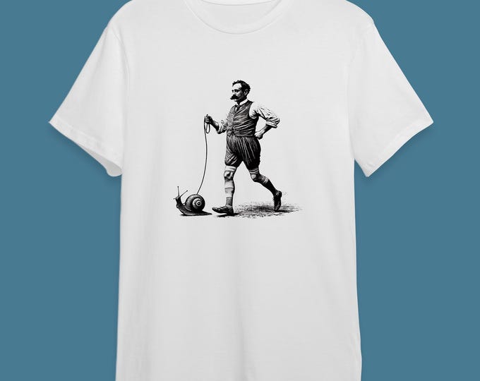 The Art of the Slow Perambulation Tee – Vintage Gentleman Walking a Snail Shirt – Quirky Graphic Tee for Lovers of the Eccentric and Offbeat