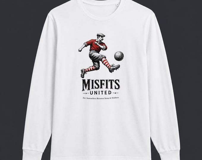 Vintage Football Long Sleeve T Shirt, Retro Football Fan Gift, Misfits United Graphic Tee, Terrace Culture Streetwear