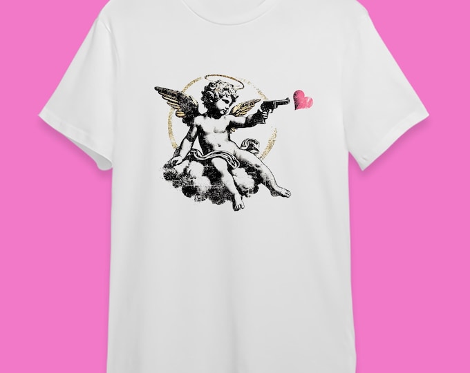 Cupid’s Got a Gun T-Shirt – Alternative Valentine Gift – Tattoo Style Tee – Gothic Streetwear – Dark Romance Shirt UK