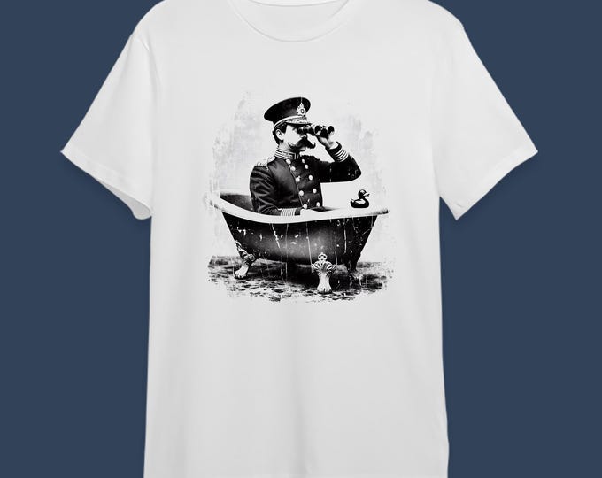 Admiral Absurdity T-Shirt | Surreal Graphic Tee | Military Humour Shirt | Vintage Grunge Streetwear | Funny Navy Bath Print