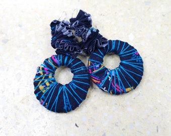 6283 navy blue, colorful earrings; ethnic styles; fabric, large earrings; african jewelry