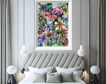 3-6 Stück ENCHANTED GARDEN digitale Datei; Zeichnung, Grafik; A5+A4; analog; Farbzeichnung, Poster; farbenfrohe Blumen