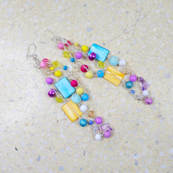 6250 colorful, long earrings; crochet earrings; summer earrings;