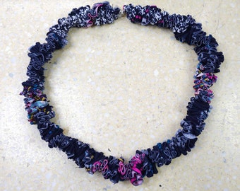 6284 navy blue, colorful, fabric necklace; bib necklace; ethnic style; rope necklace; fabric necklace; colorful ethnic necklace