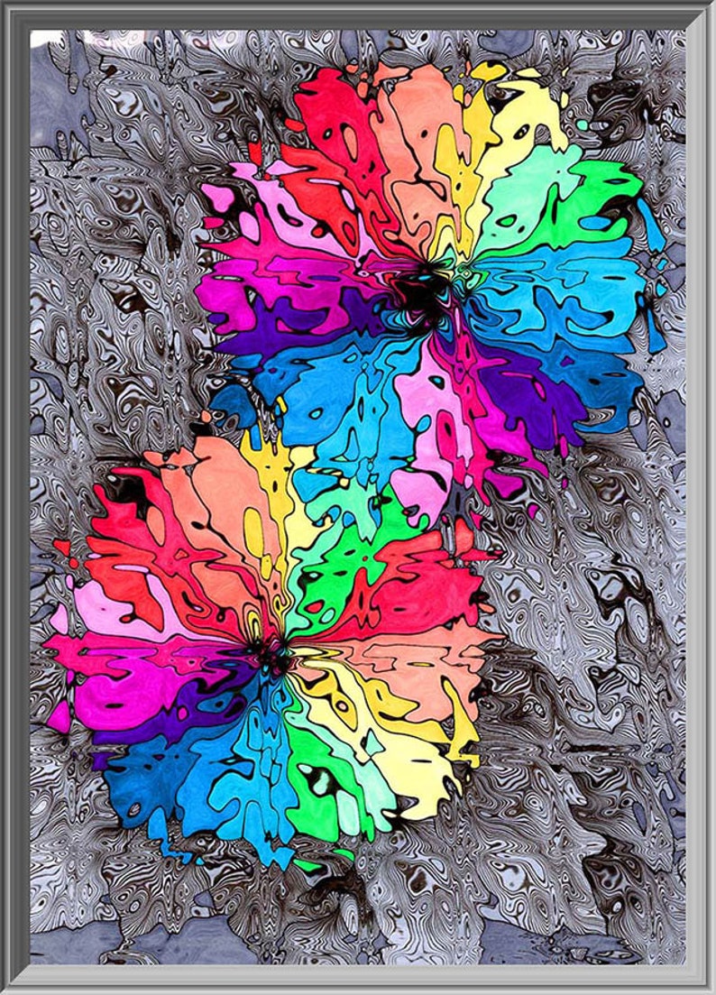 40-3 Stück ZWEI BLUMEN digitale Datei Zeichnung Kunstwerk A5A4 Glas Farbzeichnung, Poster Blumen zeichnen Bild 2